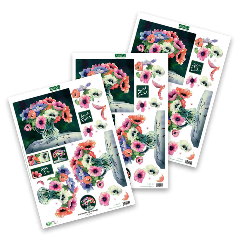 Decoupage troquelado – Anémonas (paquete de 3)-1