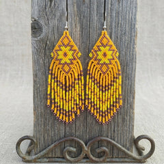Fringe Bead Drop Earrings (Yellow)-3