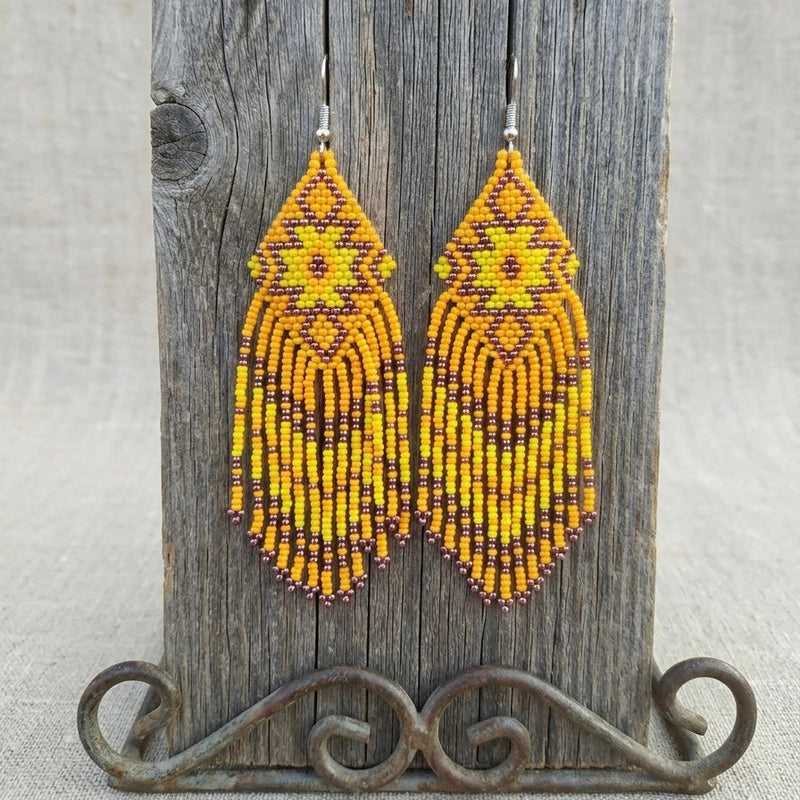 Fringe Bead Drop Earrings (Yellow)-3