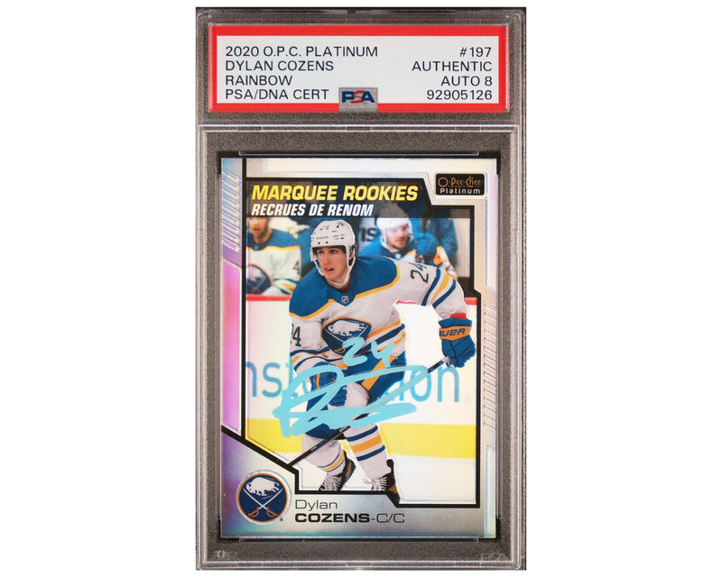 Dylan Cozens autografiado, PSA Auto 8, 2020-21 O-Pee-Chee Platinum Marquee Rookies #197-1