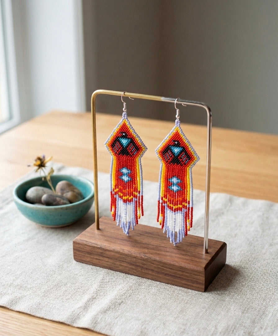 Beaded thunderbird earrings ( Light Blue )-2