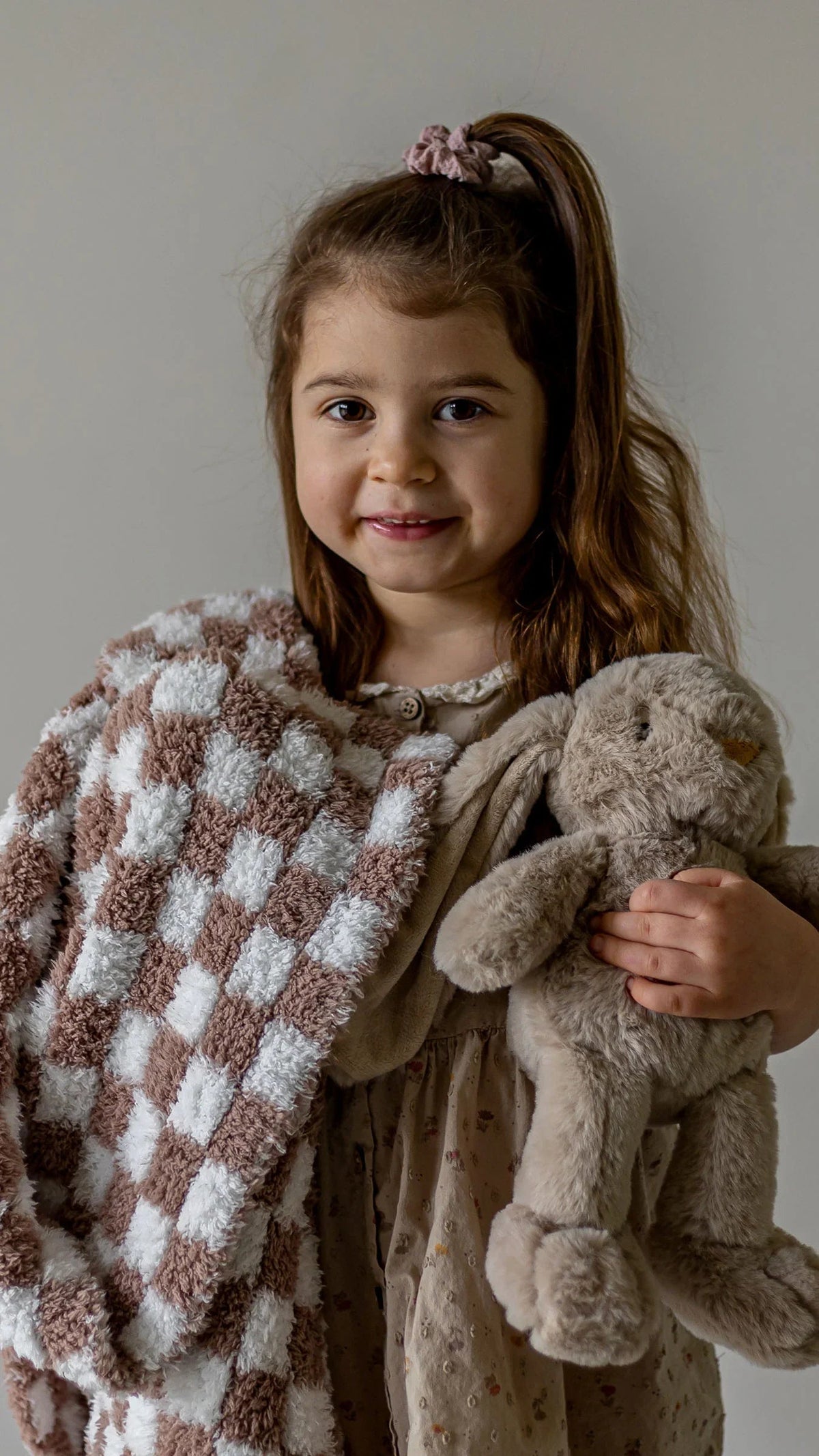 Chocolate Milk & White Check Print Toddler Blanket-1