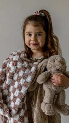 Chocolate Milk & White Check Print Toddler Blanket-1