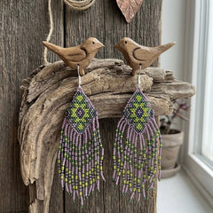 Fringe Bead Drop Earrings (Purple)-1