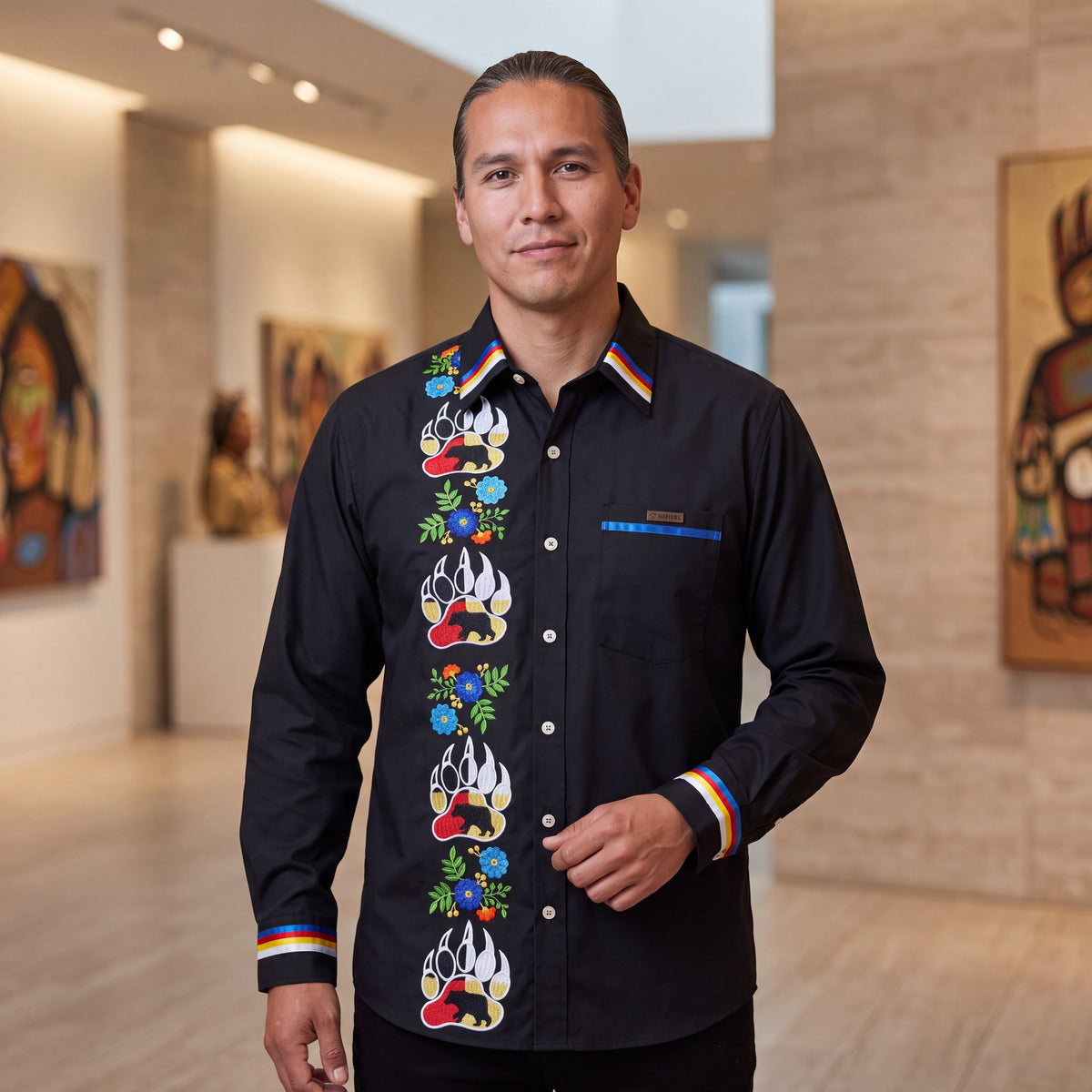 Embroidered Ribbon Shirt (Bear Paw)-1