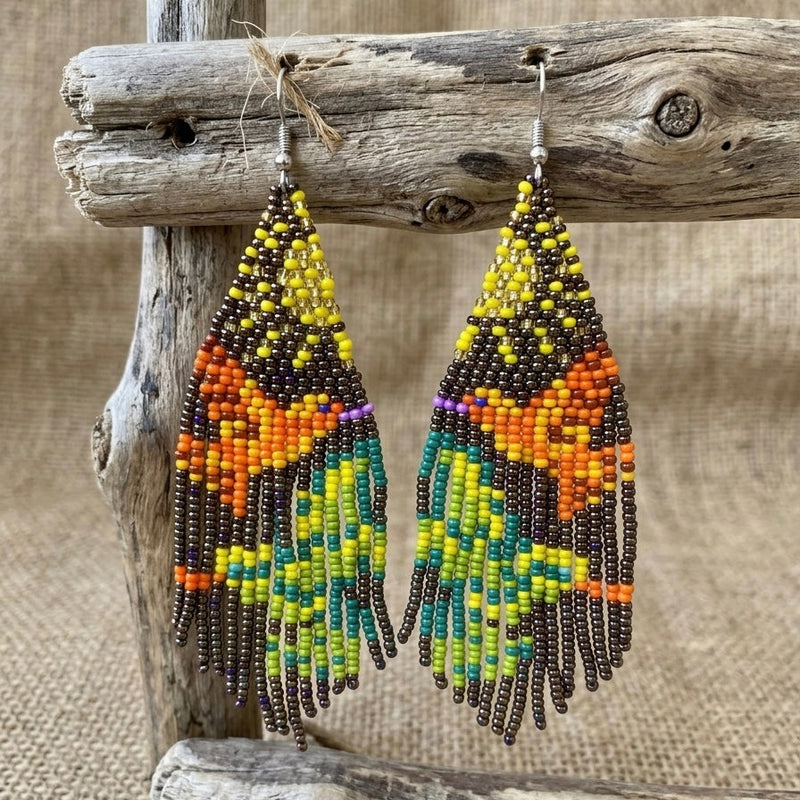 Black Sky Dancer Beaded Earrings-4