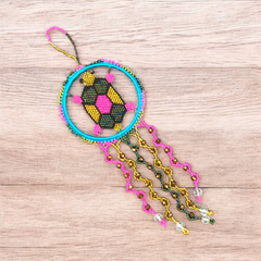 Golden and Blue Beaded Turtle Ornament-2