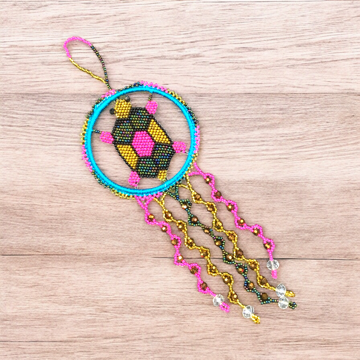 Golden and Blue Beaded Turtle Ornament-2