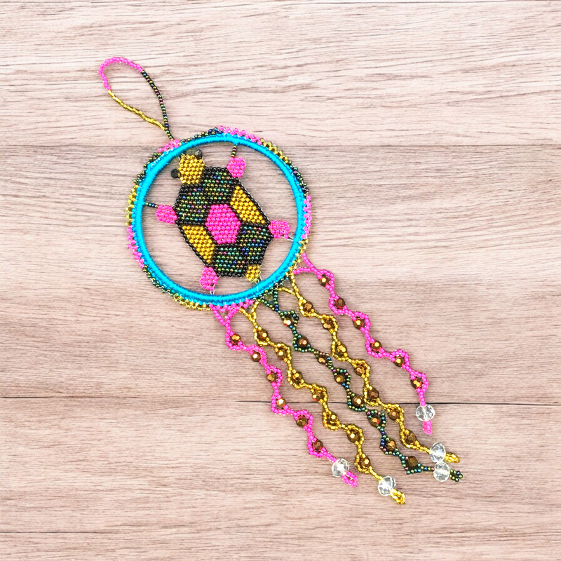 Golden and Blue Beaded Turtle Ornament-2