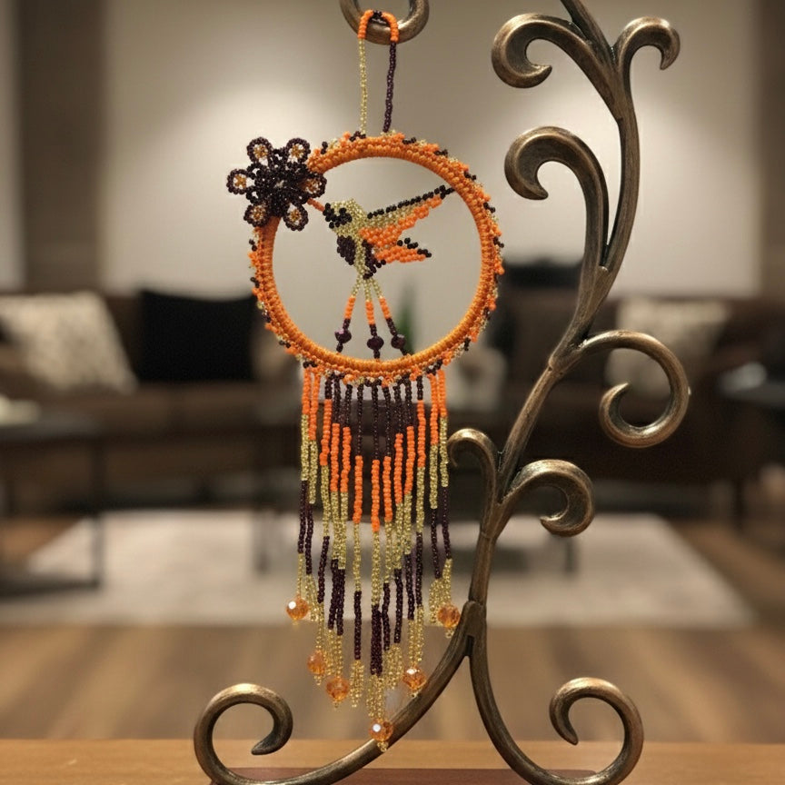 Orange and dark purple Native Beaded Hummingbird-1