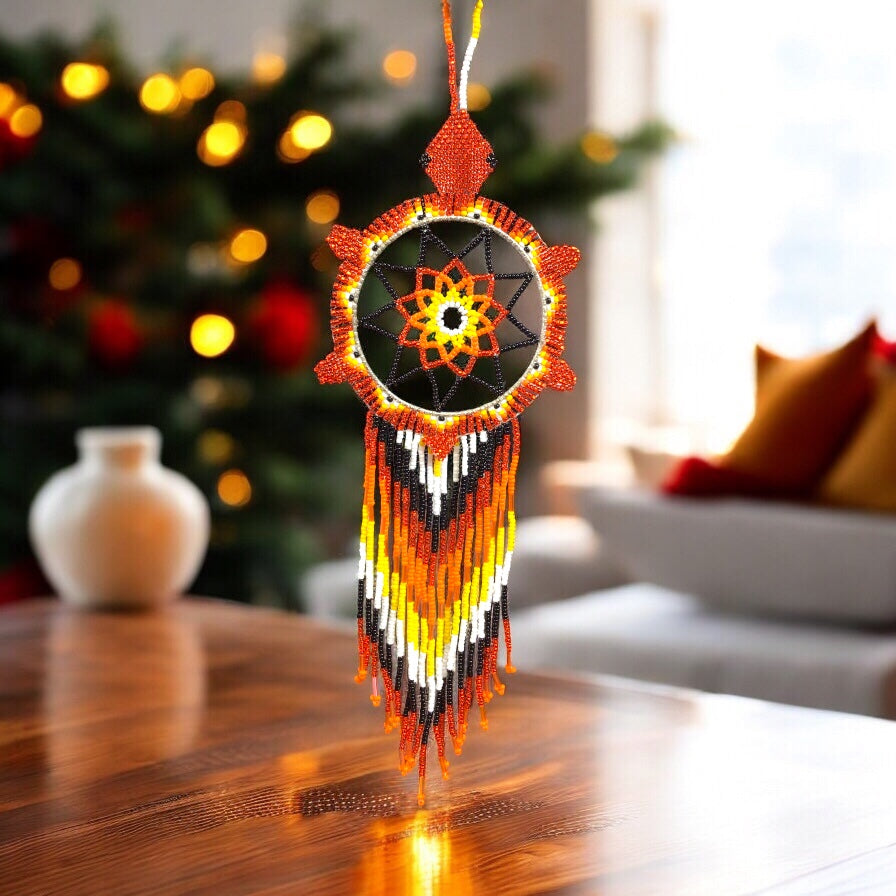 Red and orange Sun Star Beaded Dream Catcher-1