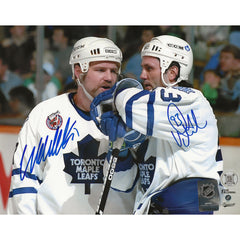 Wendel Clark & Doug Gilmour Autographed Toronto Maple Leafs Talking on Ice 8x10 Photo-1