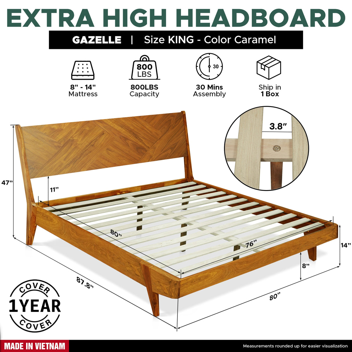 Estructura de cama de madera maciza Gazelle-7