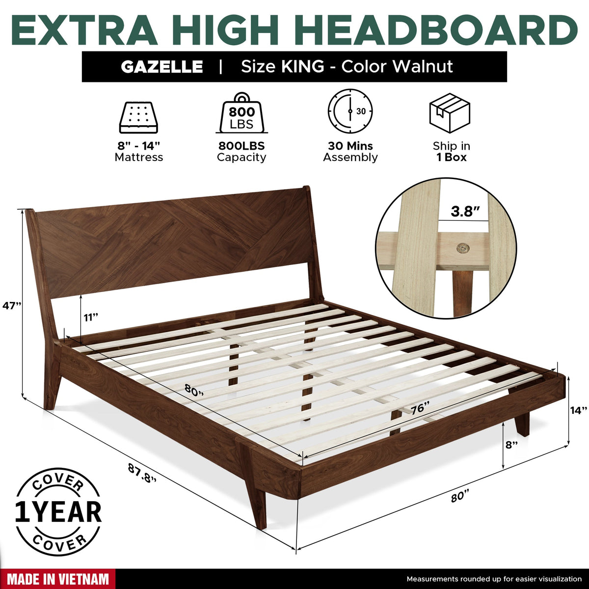 Estructura de cama de madera maciza Gazelle-20