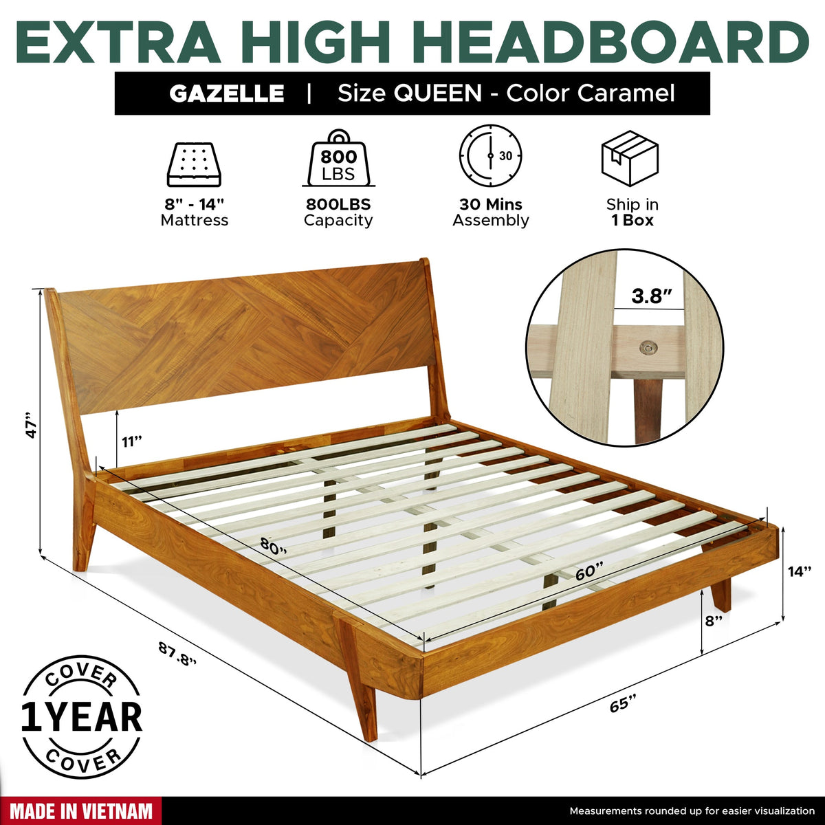 Estructura de cama de madera maciza Gazelle-8