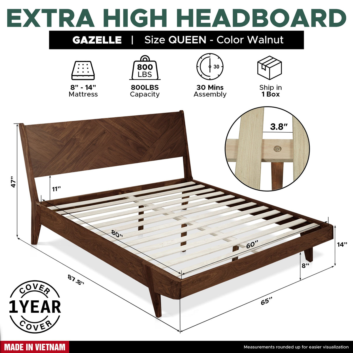 Estructura de cama de madera maciza Gazelle-21