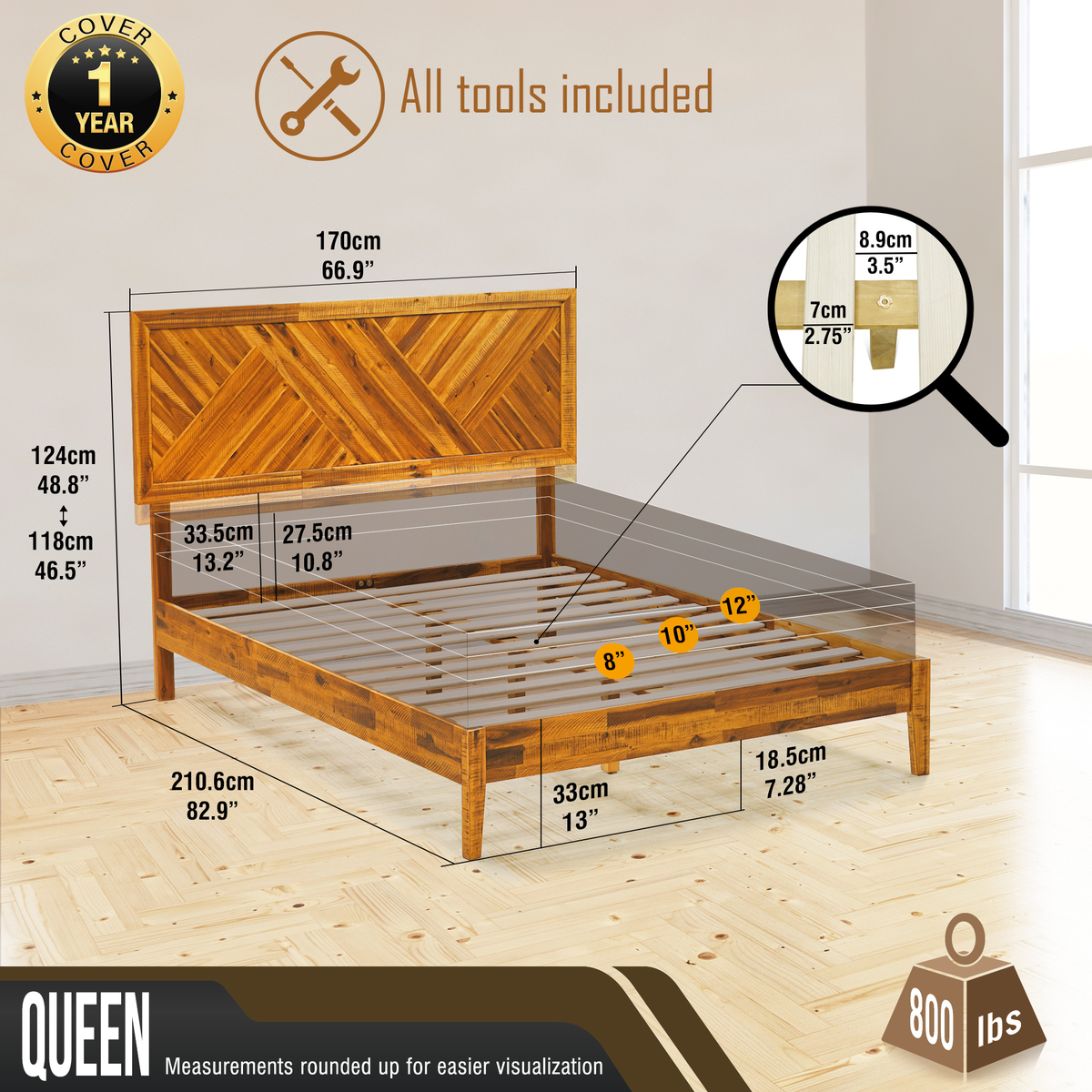 Sierra Deluxe Solid Wood Bed Frame-46