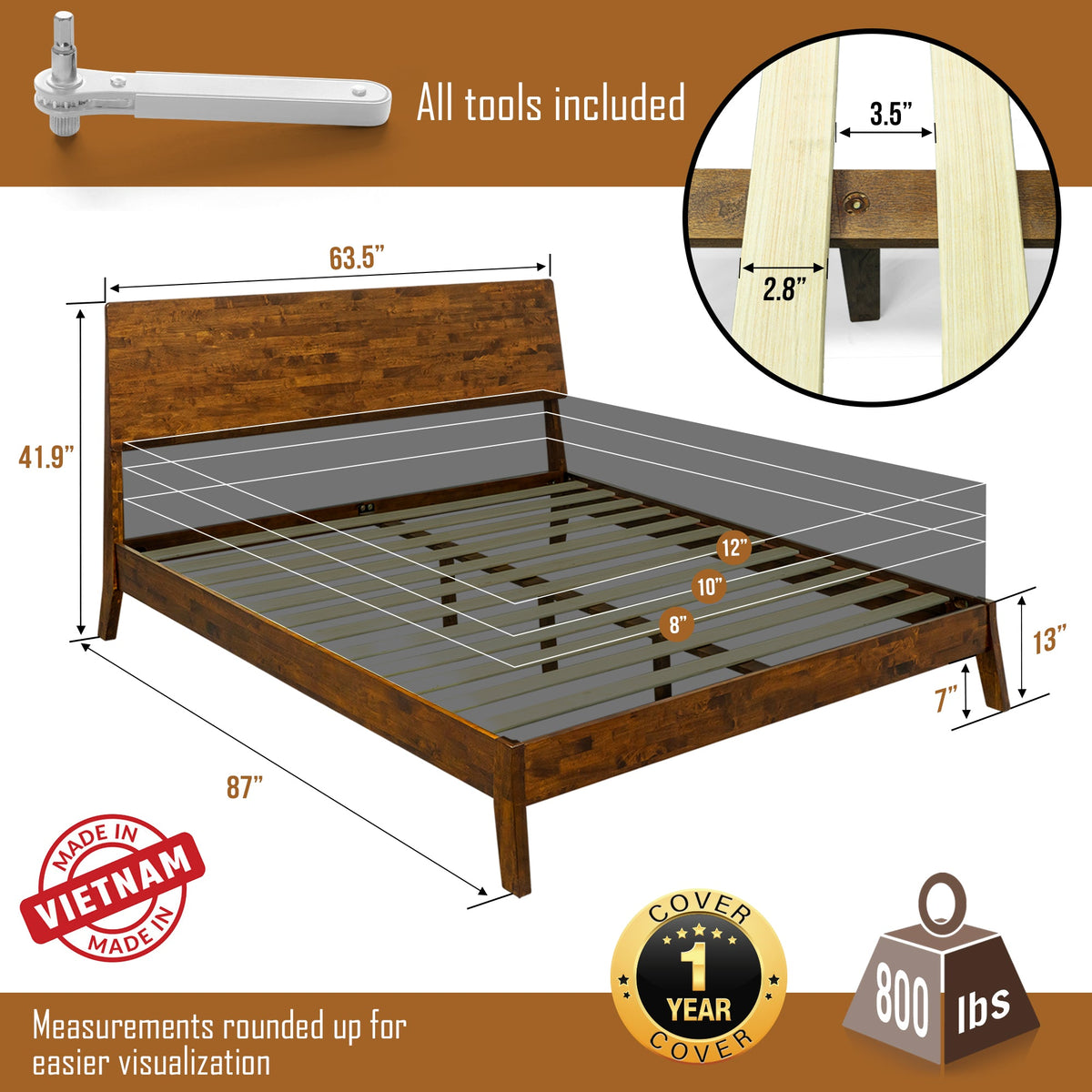 Base de Cama de Madera Maciza Serenity-14