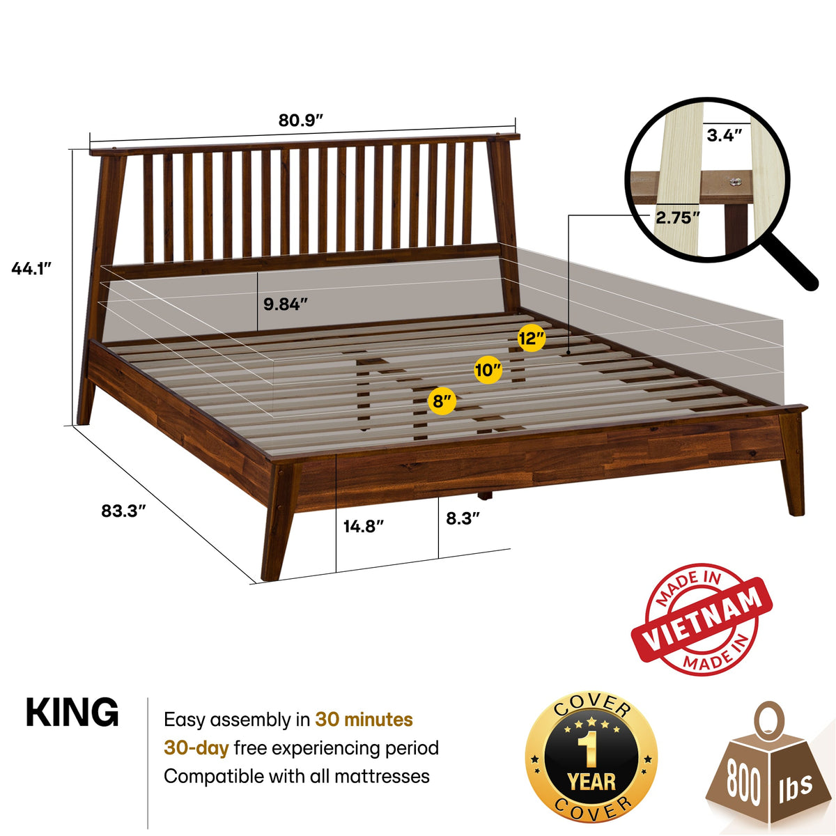 Kaylin Solid Wood Bed Frame-8