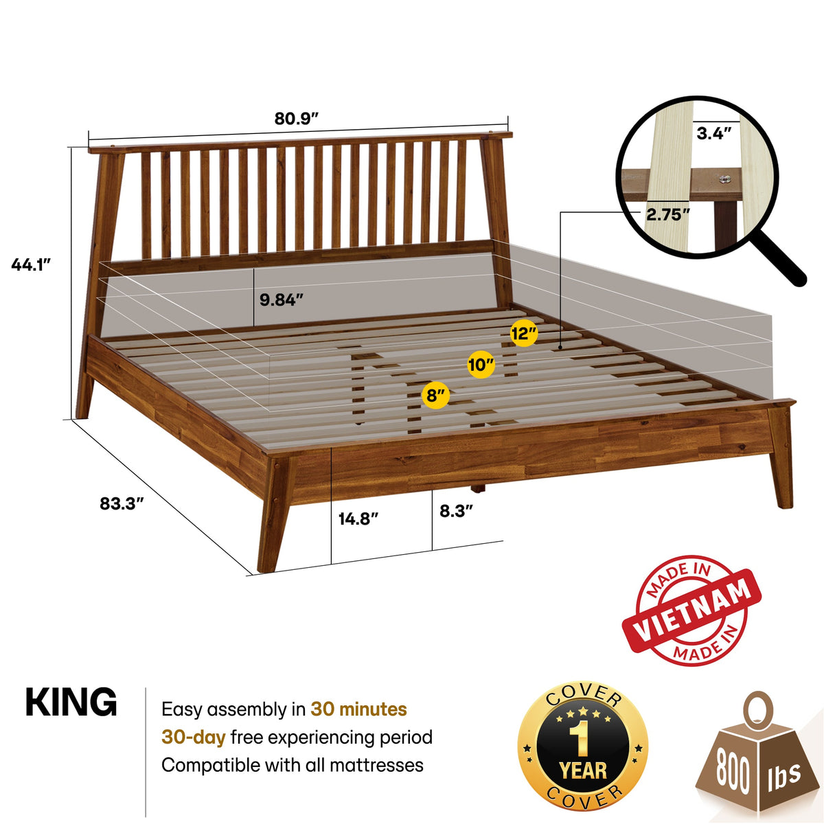 Kaylin Solid Wood Bed Frame-32