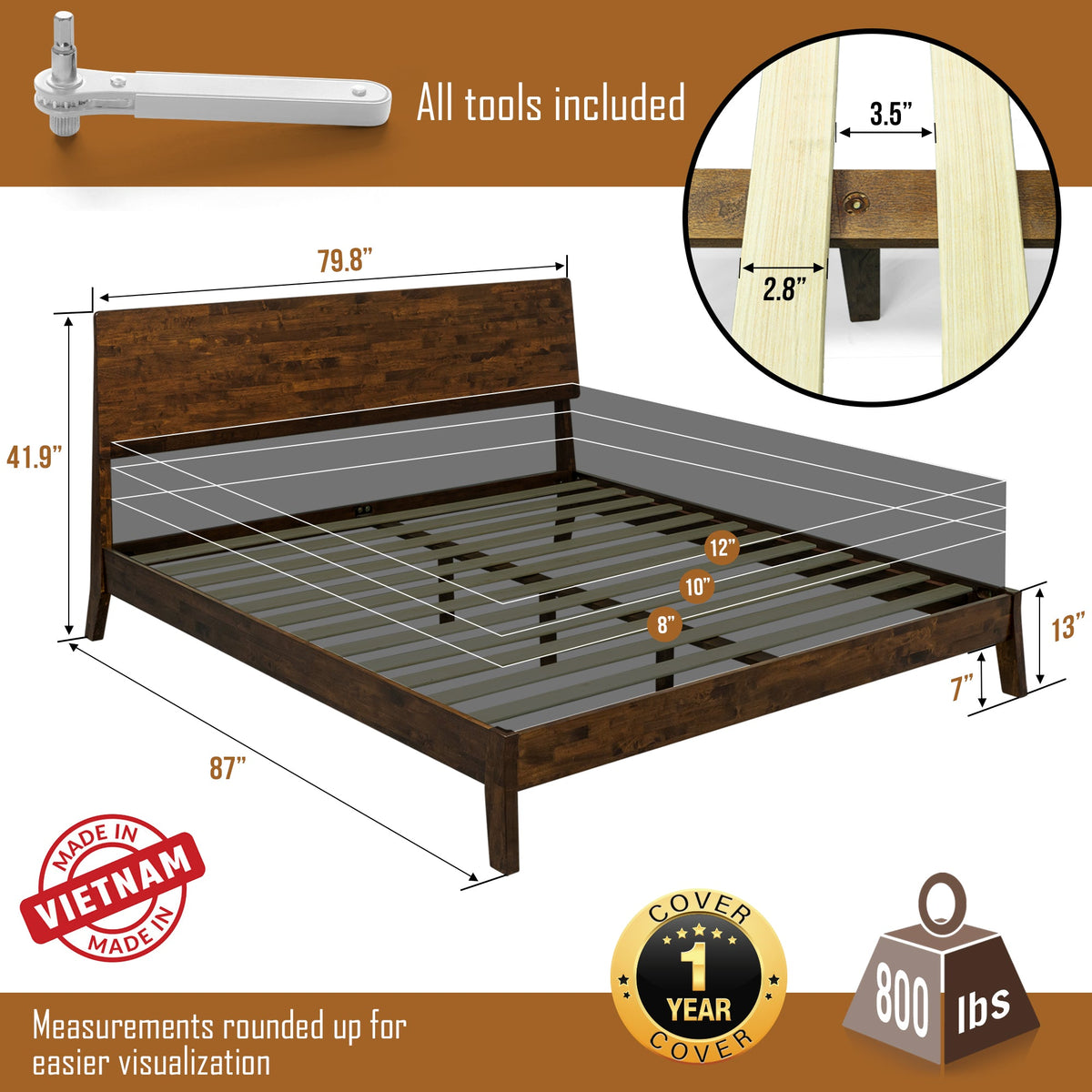 Base de Cama de Madera Maciza Serenity-4