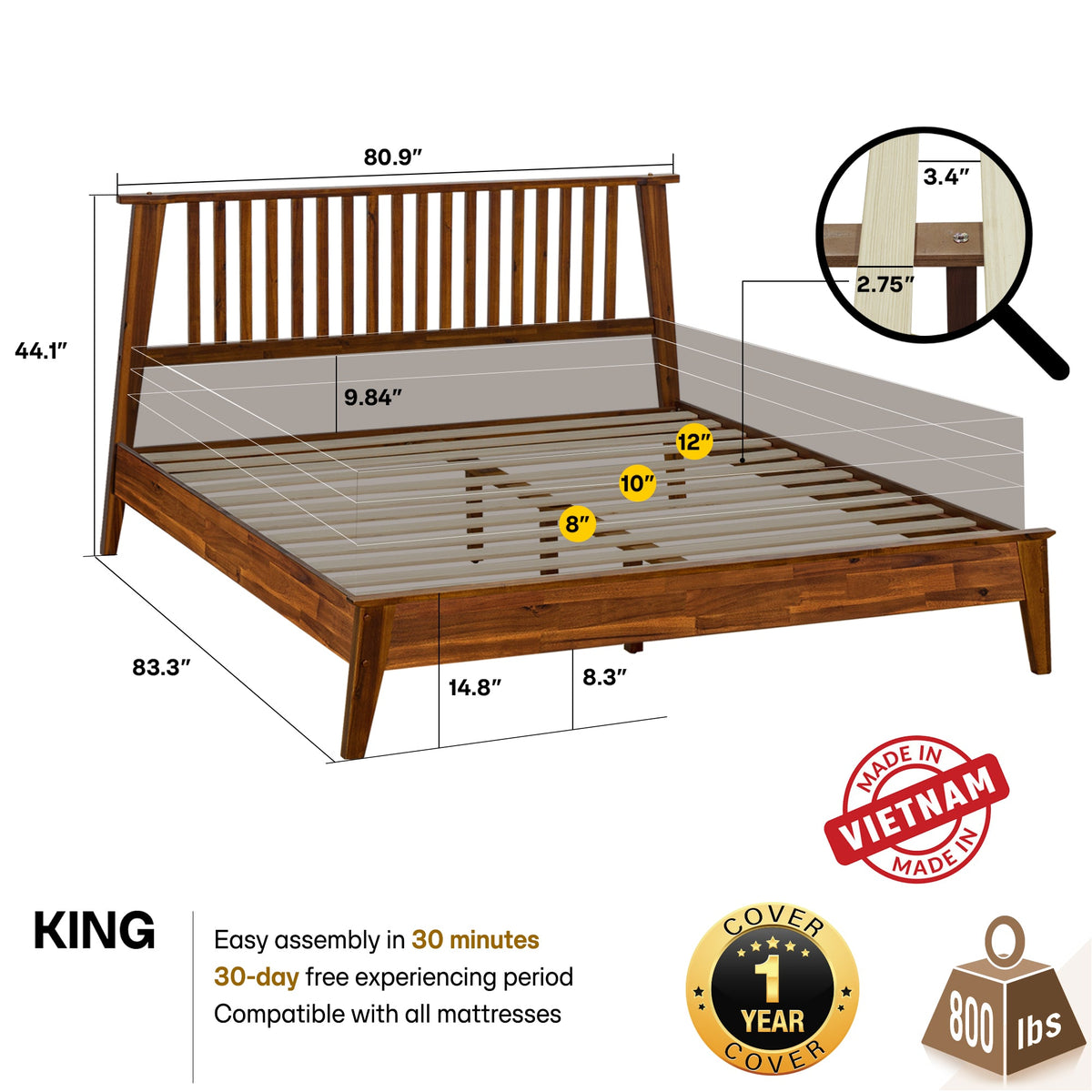 Kaylin Solid Wood Bed Frame-20
