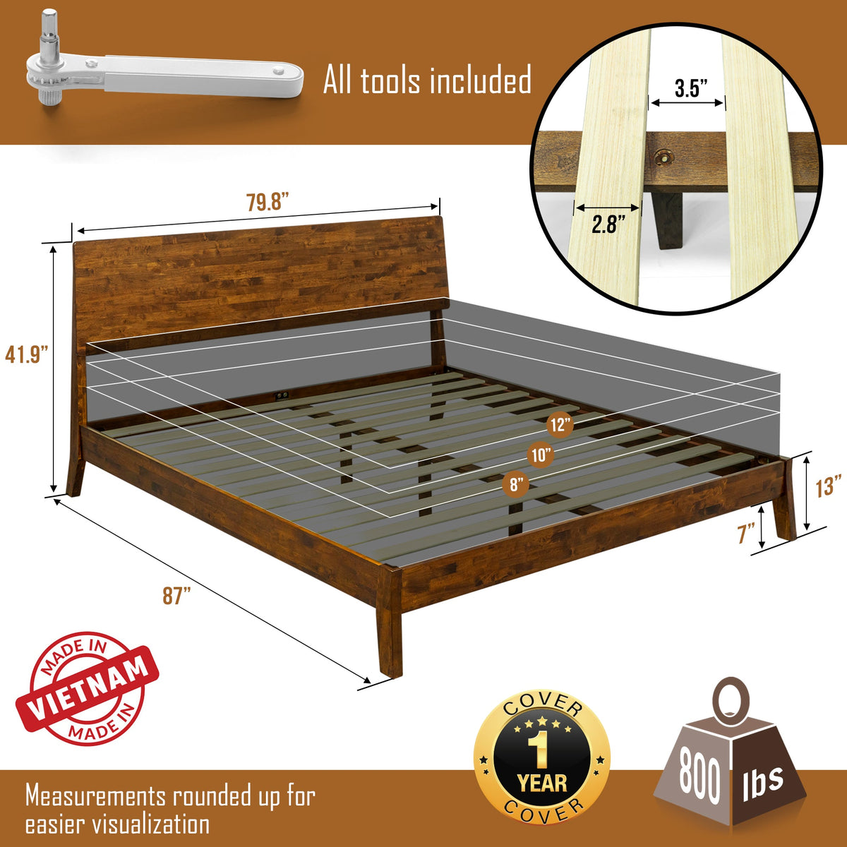 Base de Cama de Madera Maciza Serenity-13