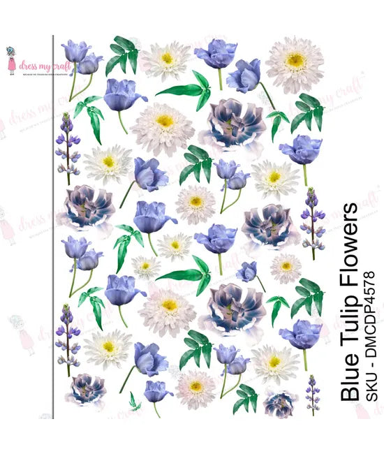 Dress My Craft Transfer Me - Blue Tulips Flowers-1