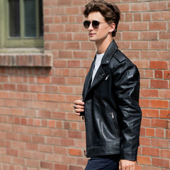 Mens Soft Lamb Leather Biker Look Jacket Premium Black Fashion Coat-8
