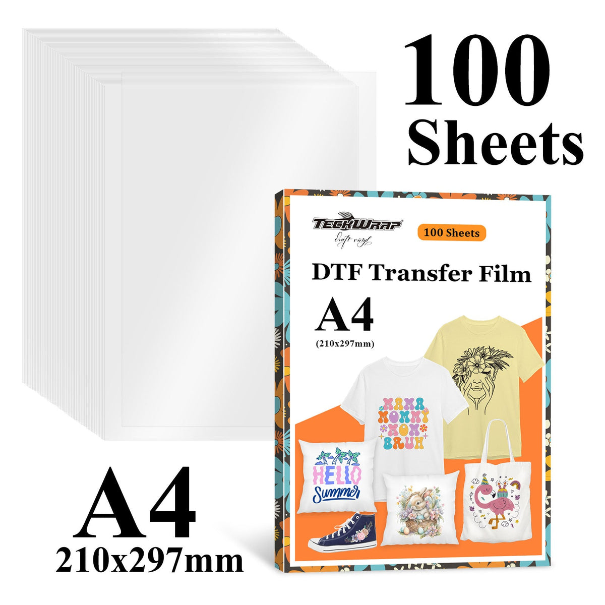 TeckWrap DTF Transfer Film - Single Sided Matte Finish | 100 Sheets-4