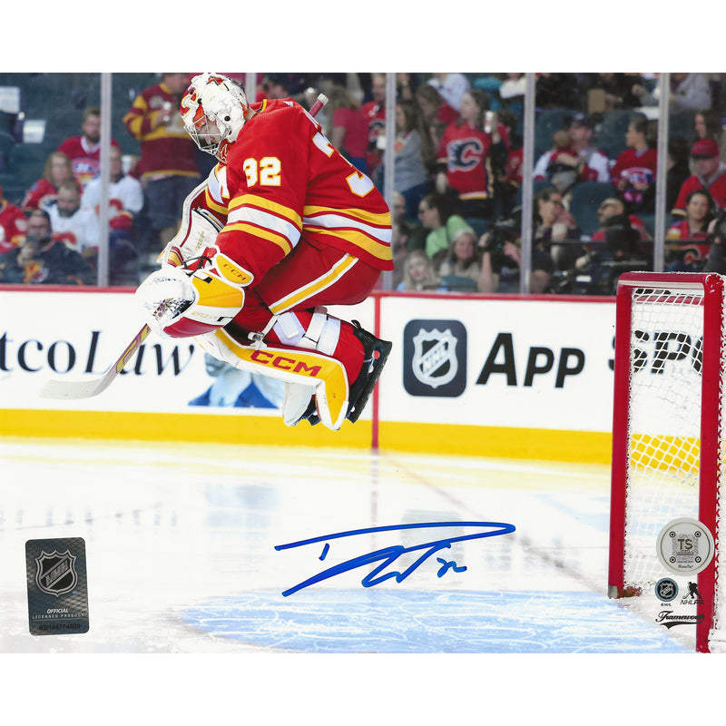 Dustin Wolf Autographed Calgary Flames Pre-Game Jump 8x10 Photo-1
