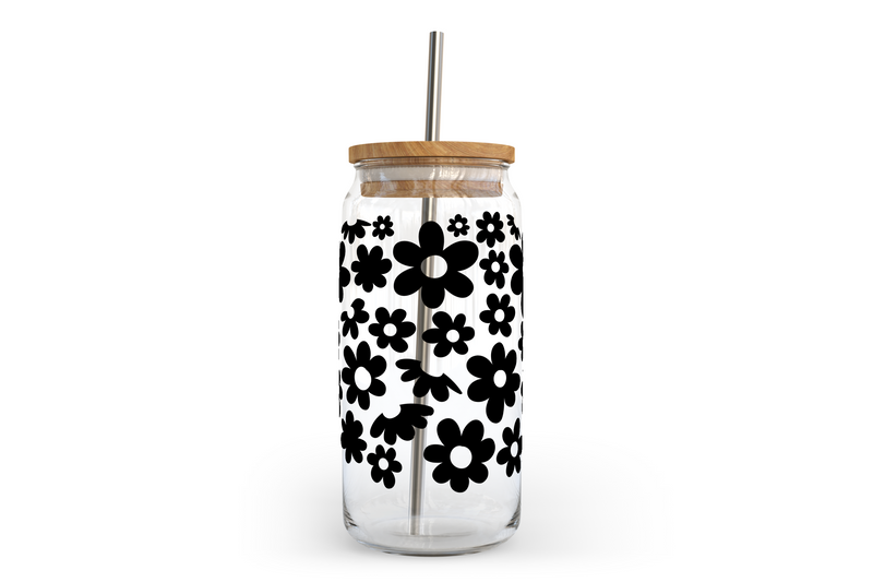 Daisys Glass Can with Bamboo Lid-1