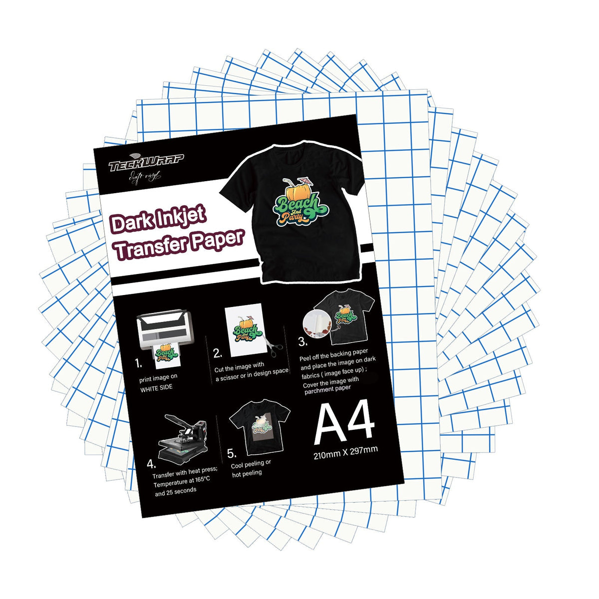 TeckWrap Inkjet Printable Heat Transfer Paper (15 PCS/Set) - Dark Fabrics-1