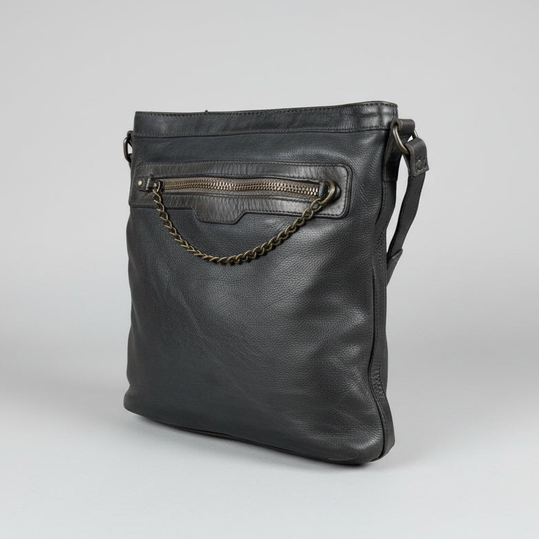 MET Premium Cow Leather Crossbody Bag with Chain Zipper Detail-5