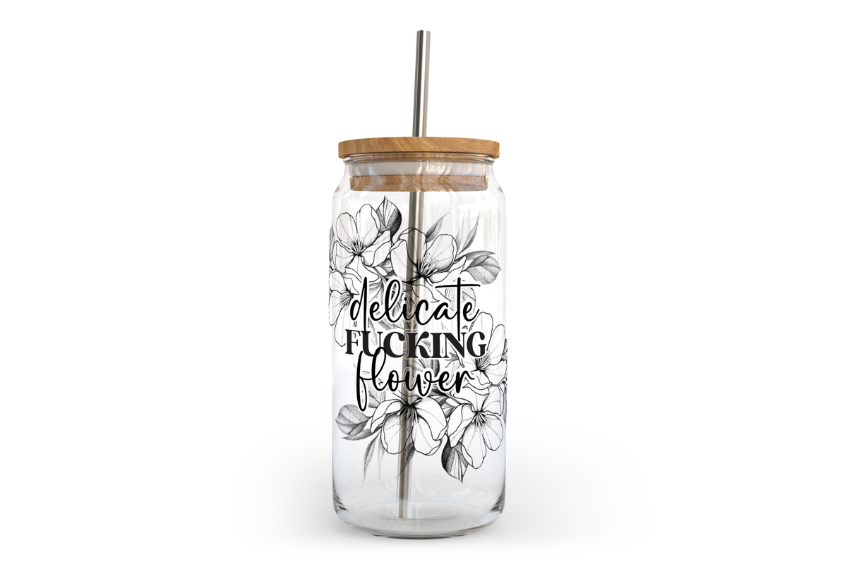 Delicate Fucking Flower Glass Can with Bamboo Lid-1