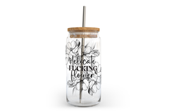 Delicate Fucking Flower Glass Can with Bamboo Lid-1
