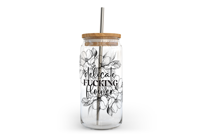 Delicate Fucking Flower Glass Can with Bamboo Lid-1