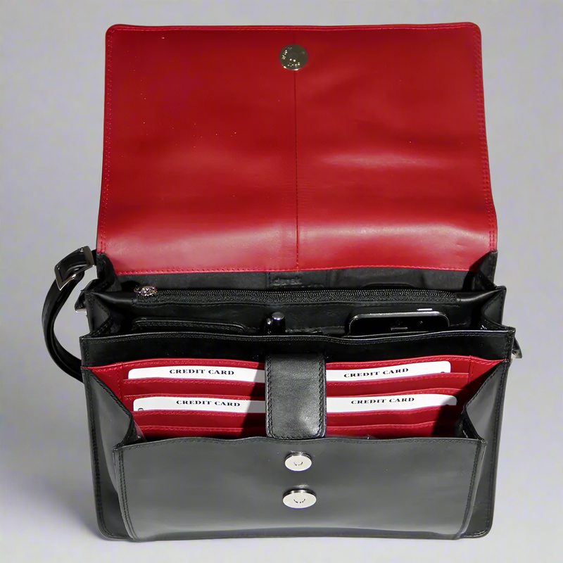 Derek Alexander Half Flap Organizer Leather Messenger Crossbody Bag-5