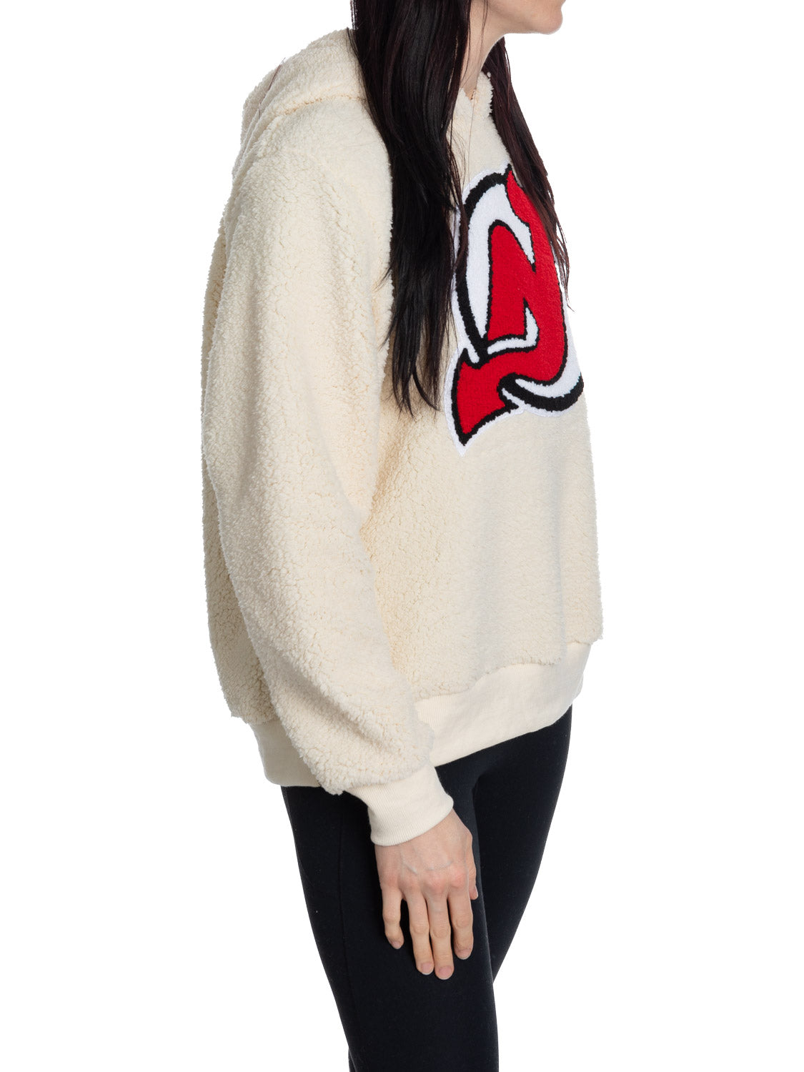 New Jersey Devils Ladies Sherpa Hoodie with Premium Chenille Logo-5