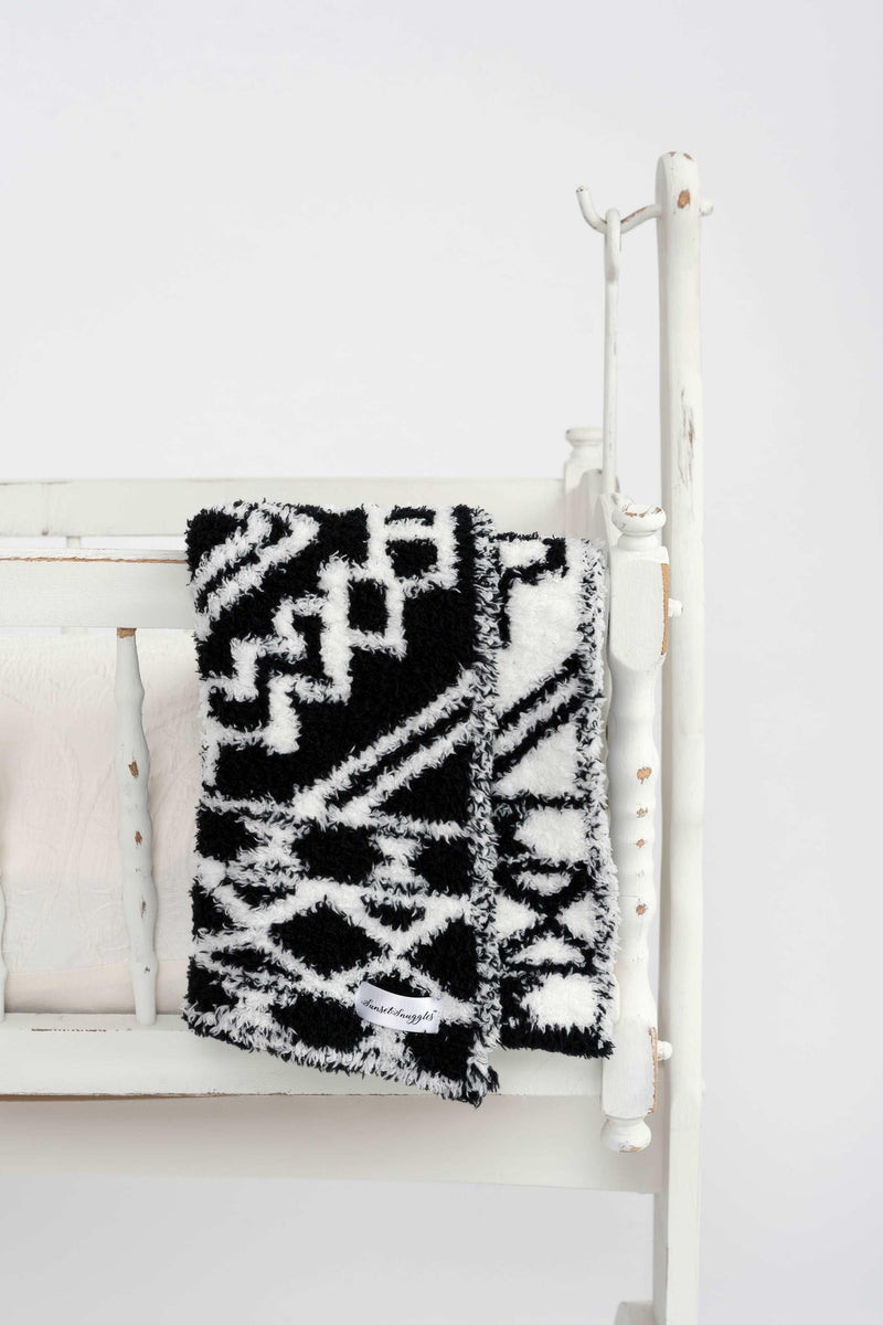 Black & White Diamond Tile Lovey Baby Blanket-1
