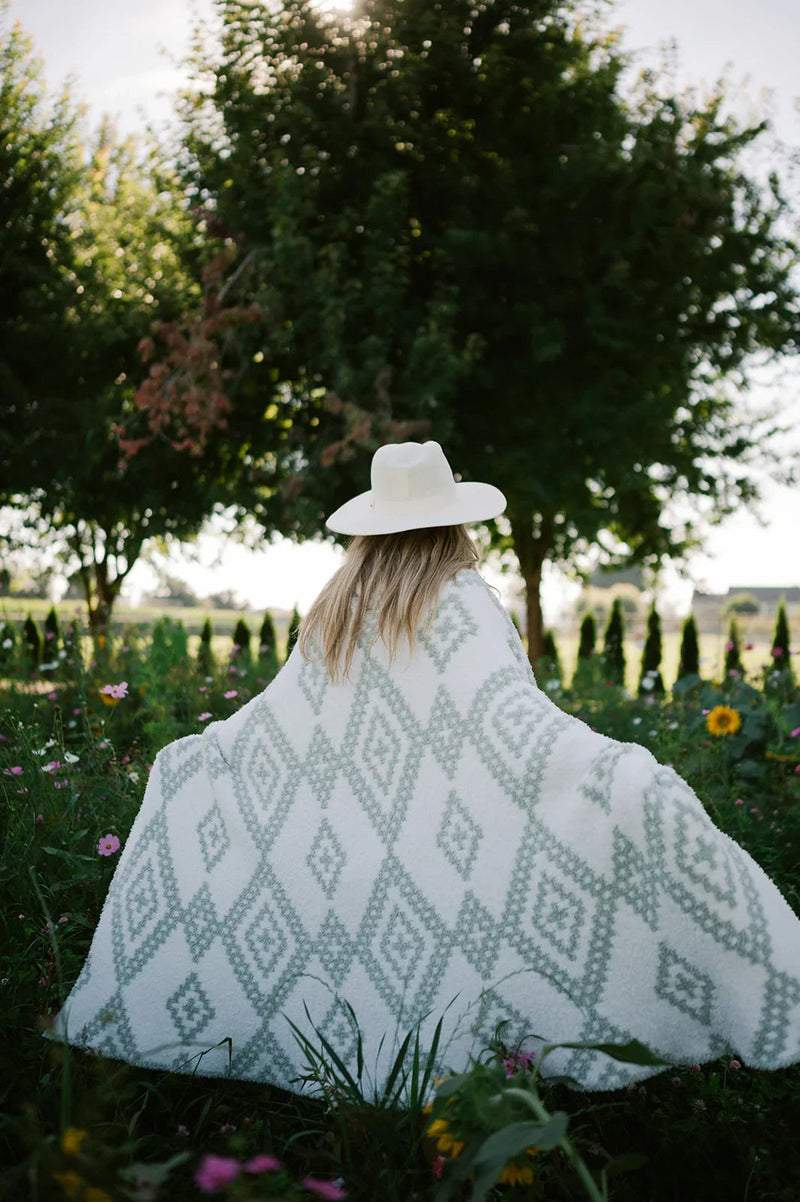 Desert Sage & White Diamond Mosaic Print Extended Throw-3