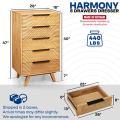 Harmony Solid Wood Dresser with 5 Drawers-3