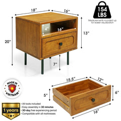 Mesa de noche de madera maciza Savana de un cajón-22
