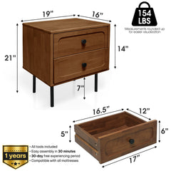 Mesa de noche Savana de madera maciza con dos cajones-3