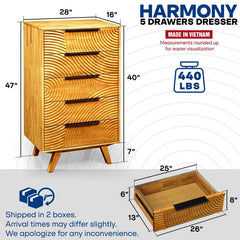 Harmony Solid Wood Dresser with 5 Drawers-12