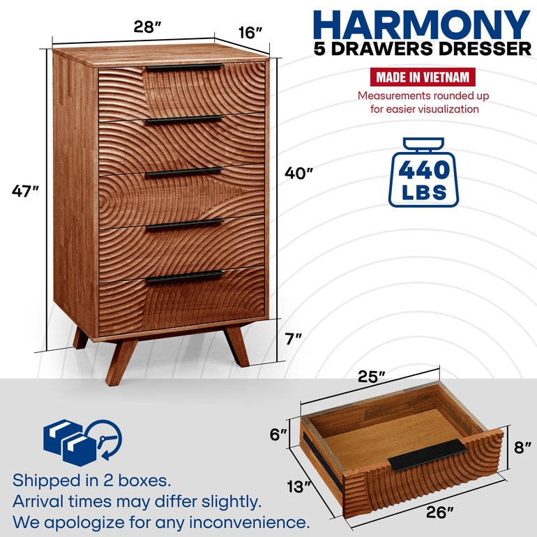Harmony Solid Wood Dresser with 5 Drawers-21