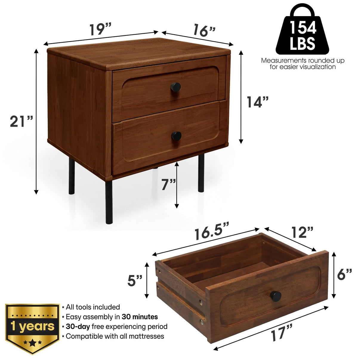 Mesa de noche Savana de madera maciza con dos cajones-13