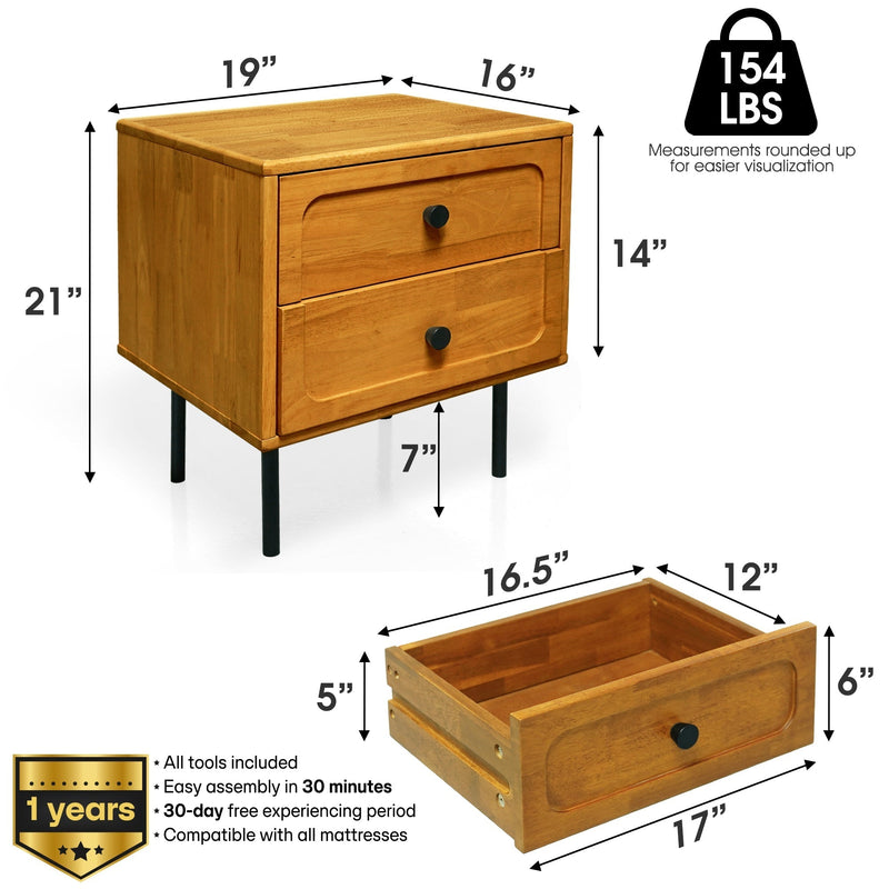 Mesa de noche Savana de madera maciza con dos cajones-23