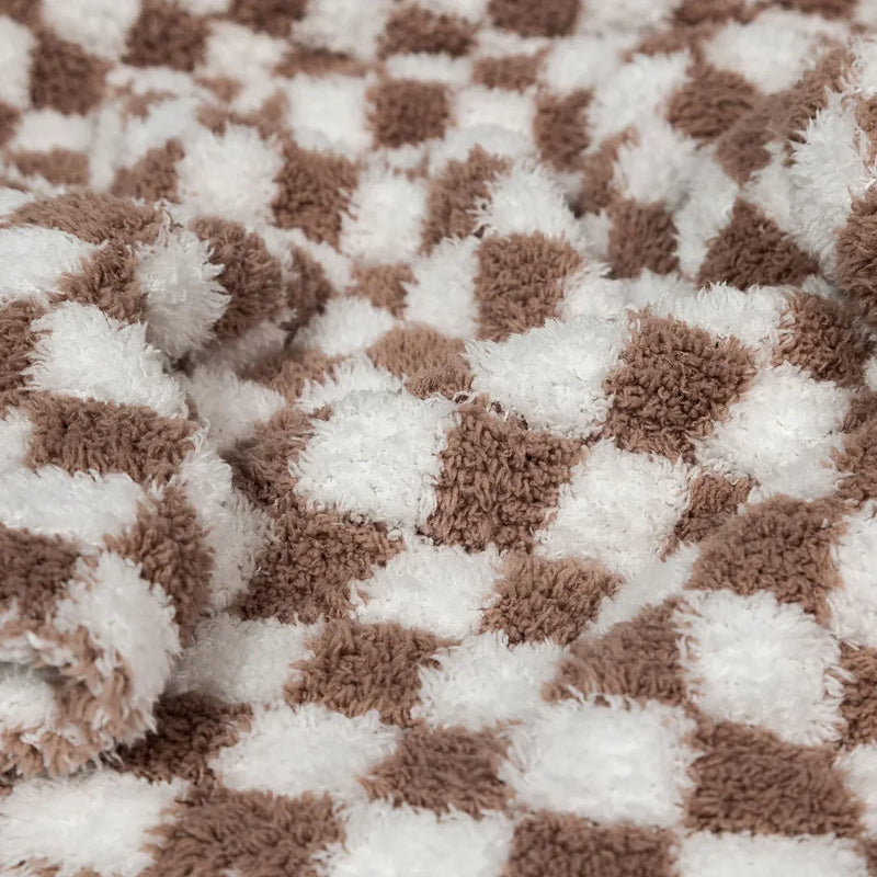 Chocolate Milk & White Check Print Extended Throw-6