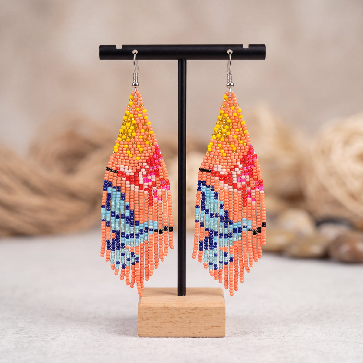 Pink Sky Dancer Beaded Earrings-1